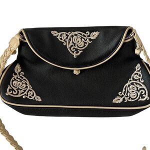 RARE!! Christine deGennaro Vintage Leather Black & Beige embroidered purse